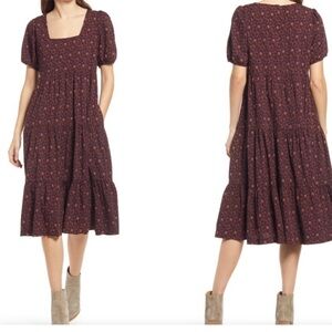 MADEWELL Aidy Square-Neck Tiered Midi Dress in Orchard Floral
